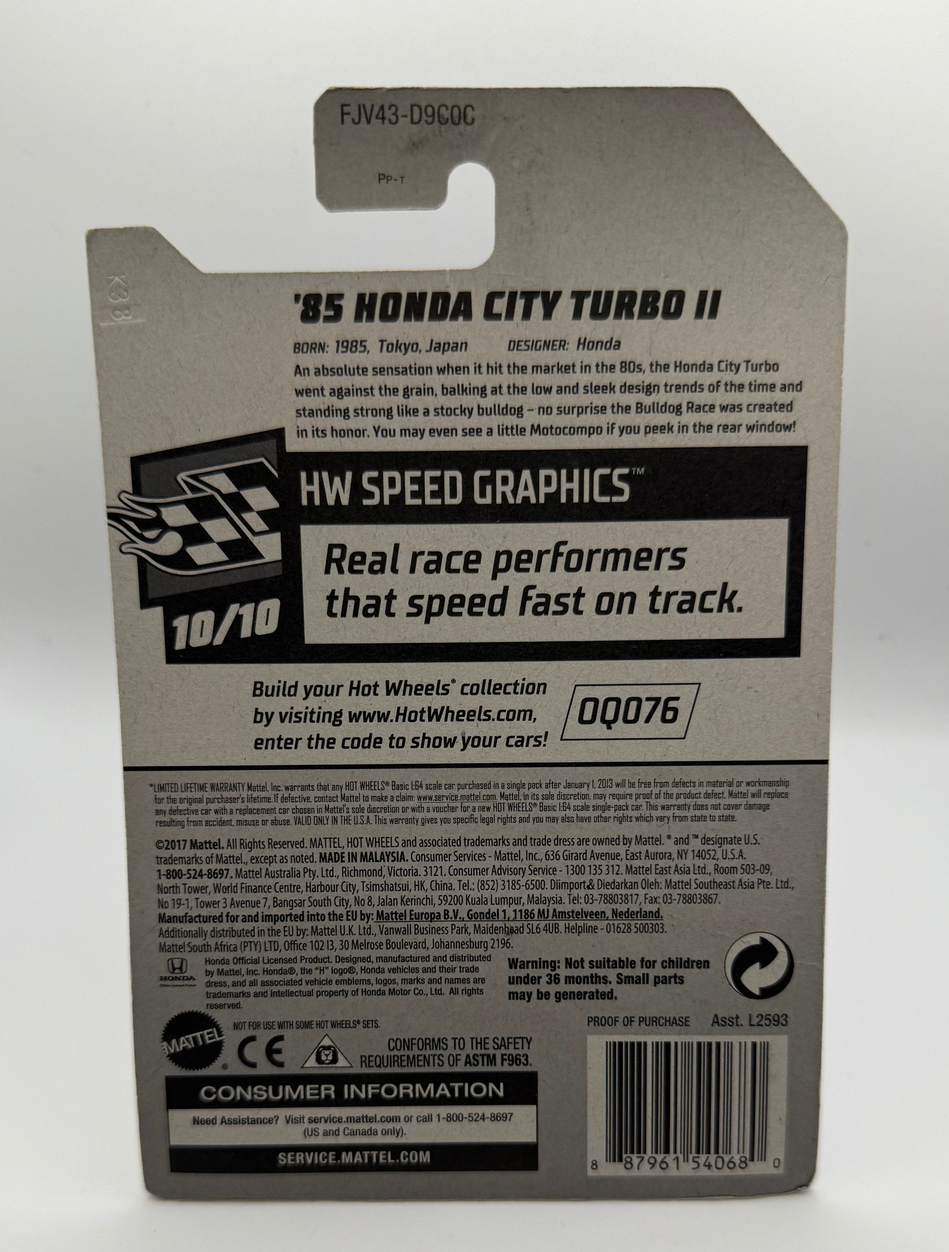 2018 Hot Wheels #68 HW Speed Graphics '85 HONDA CITY TURBO II White