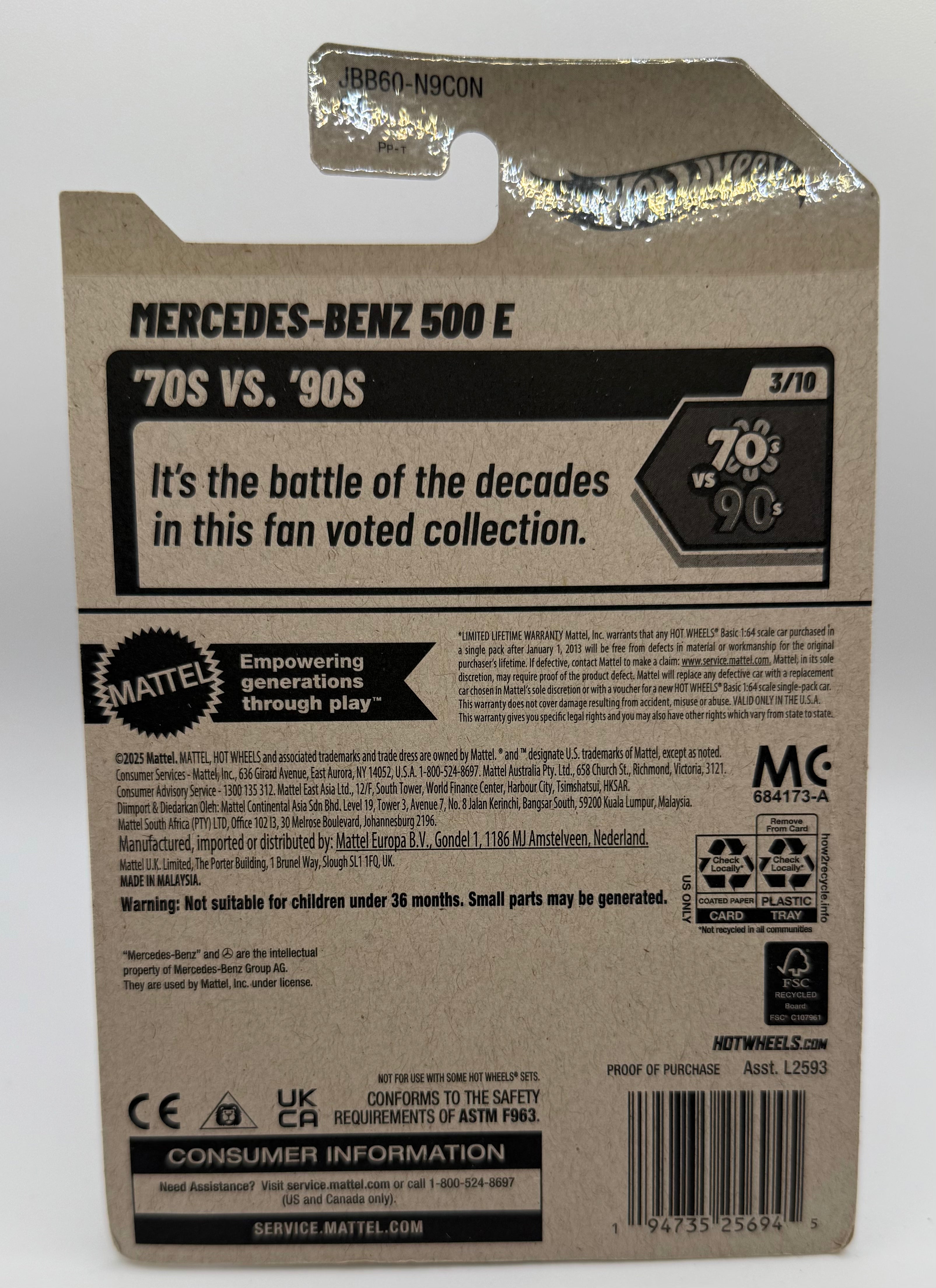 Mercedes-Benz 500 E #52 Silver 3/10 70s vs 90s 2025 Hot Wheels