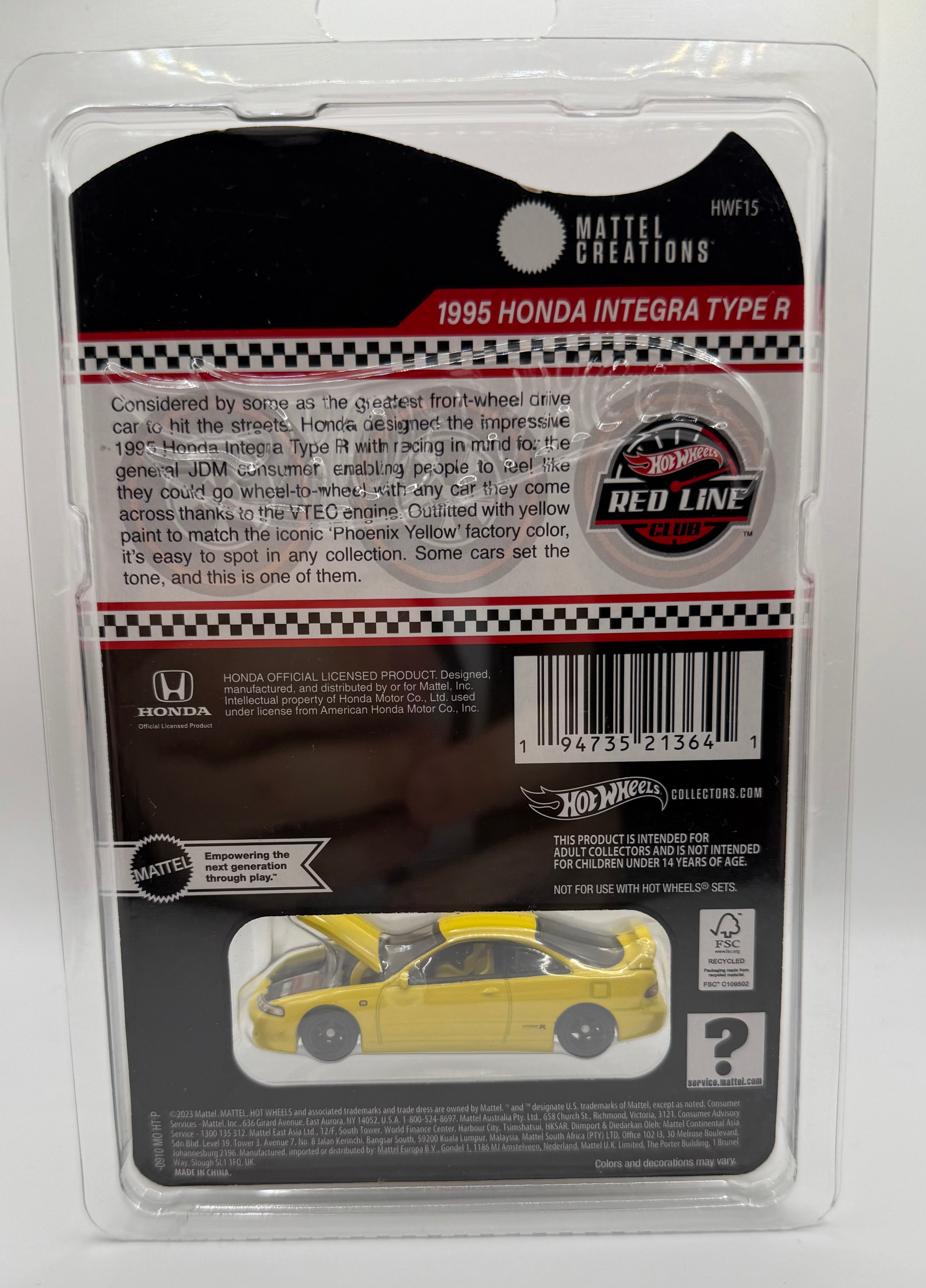 Hot Wheels 2024 Exclusive Red Line Club RLC 1995 Honda Integra Type R - Yellow
