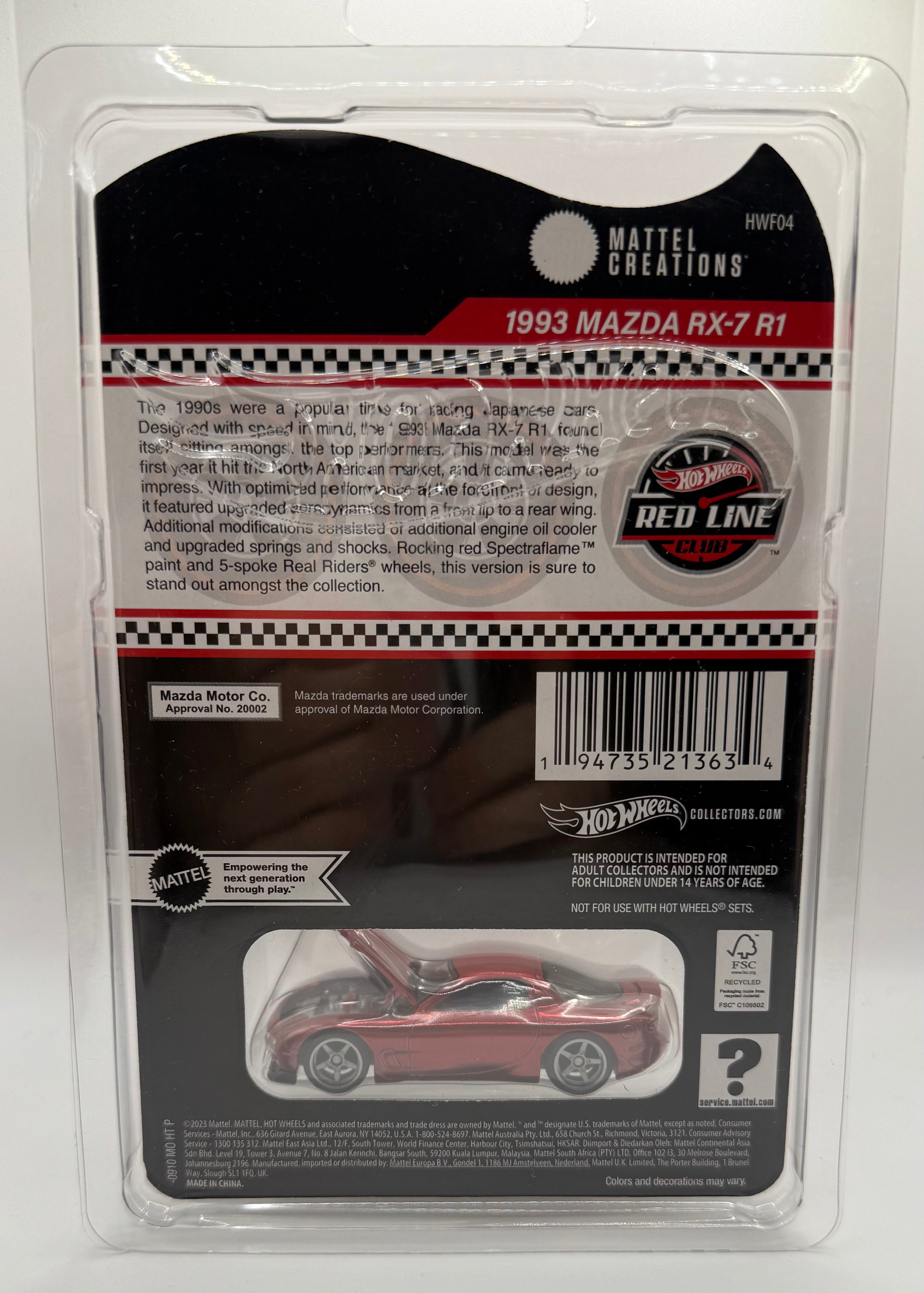 RLC Collectors Hot Wheels Mattel Creations 1993 Mazda RX-7 R1 HWF04