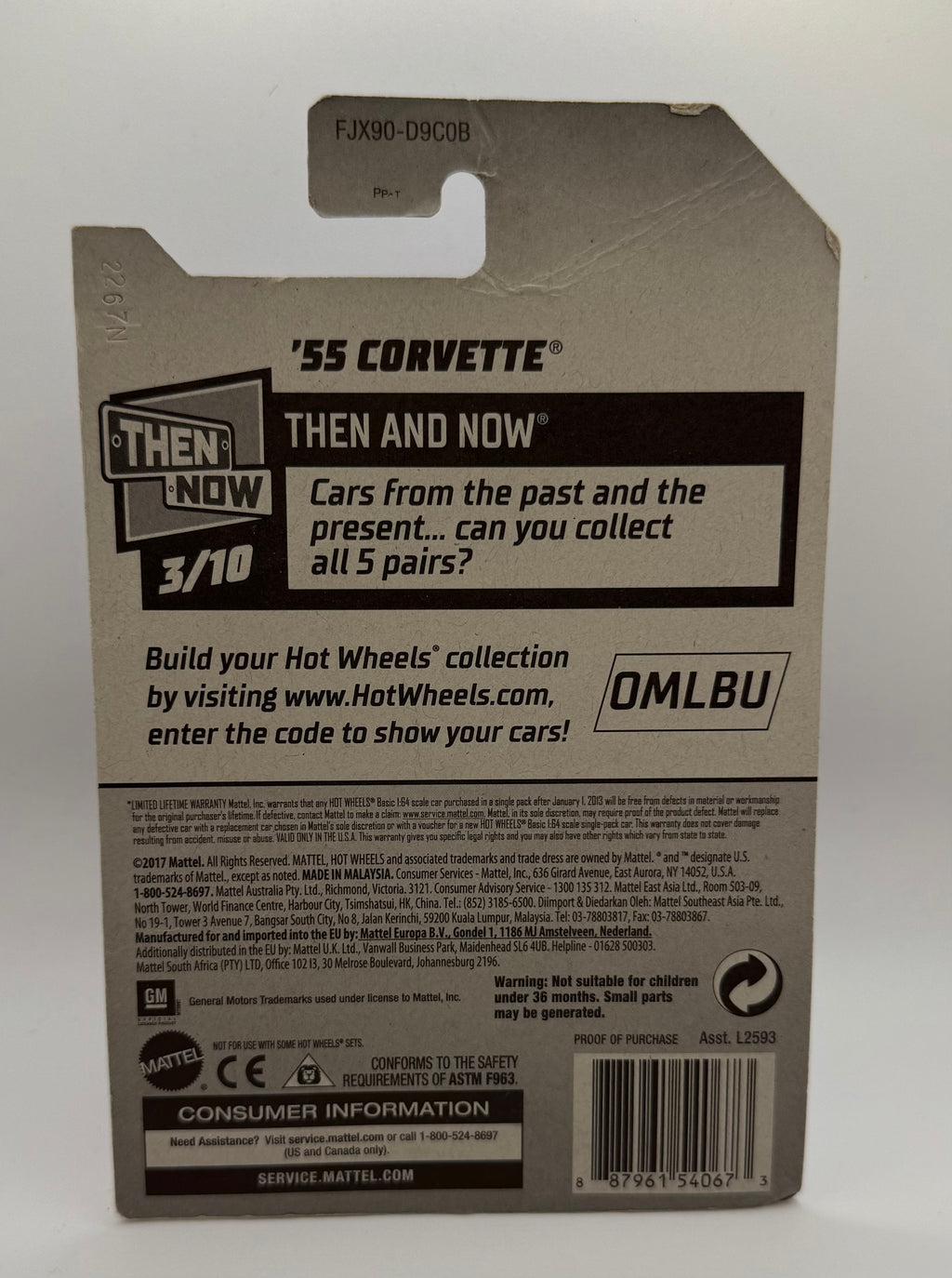 2018 Hot Wheels #45 Then & Now 3/10 '55 CORVETTE Black