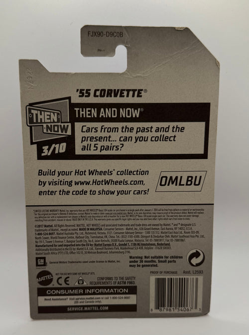 2018 Hot Wheels #45 Then & Now 3/10 '55 CORVETTE Black
