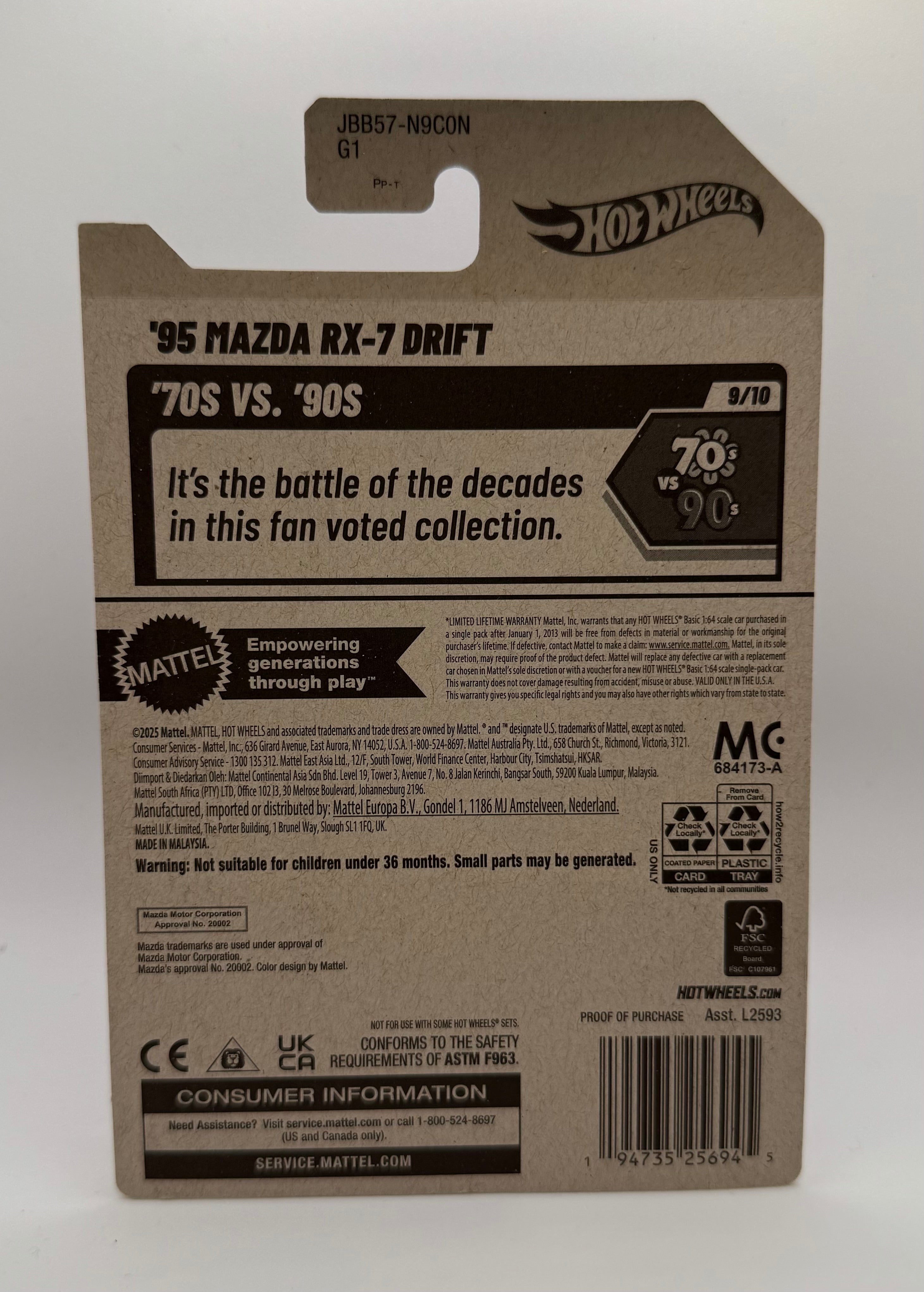 2025 Hot Wheels #163 HW '70s vs '90s '95 Mazda RX-7 Drift red