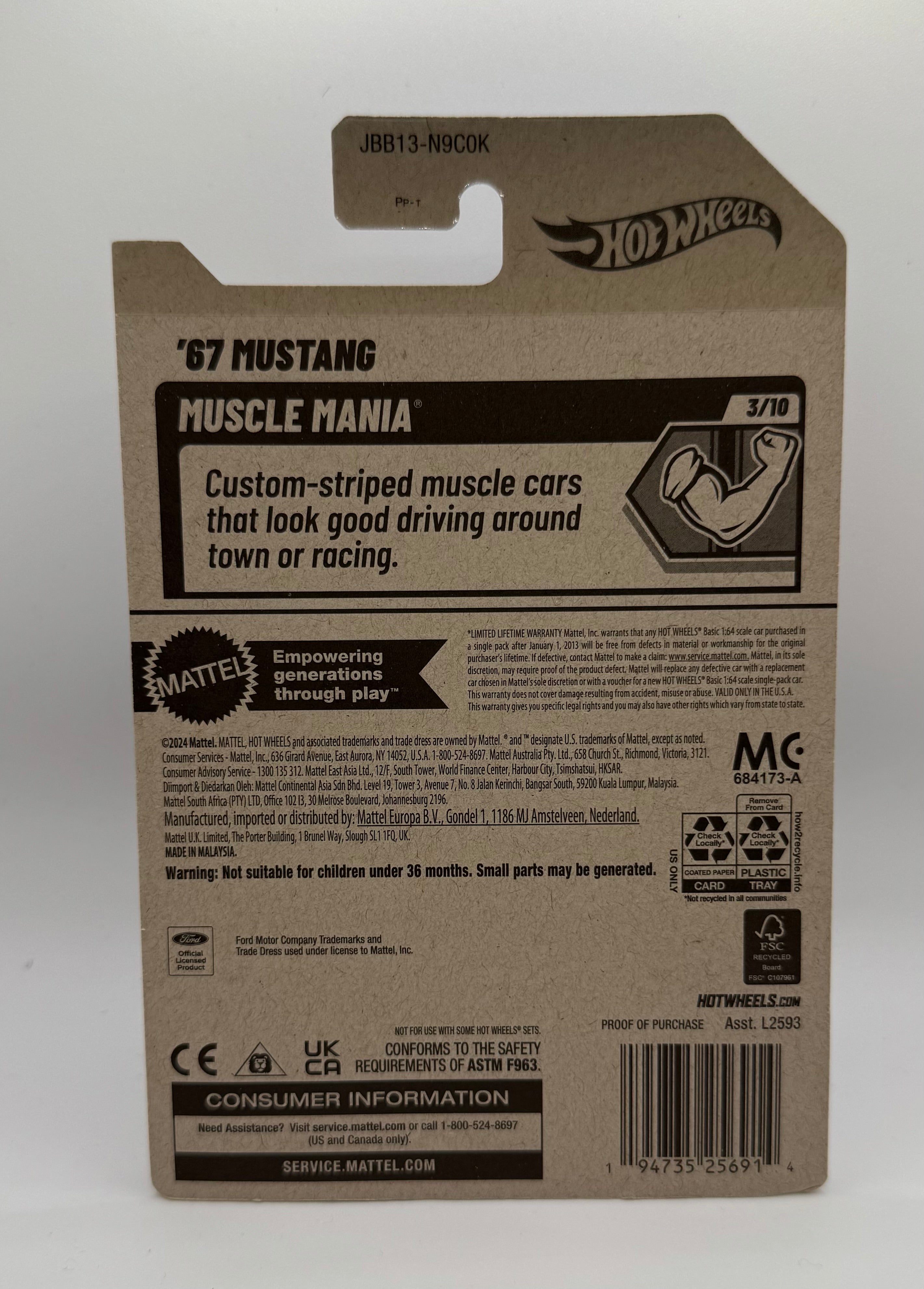 Hot Wheels Mainline 2025 Case J '67 MUSTANG Muscle Mania