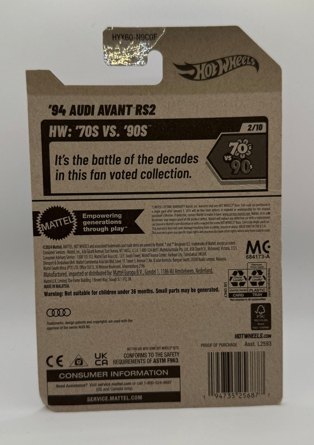 2025 Hot Wheels '94 Audi Avant RS2 White Hw: '70s Vs. '90s