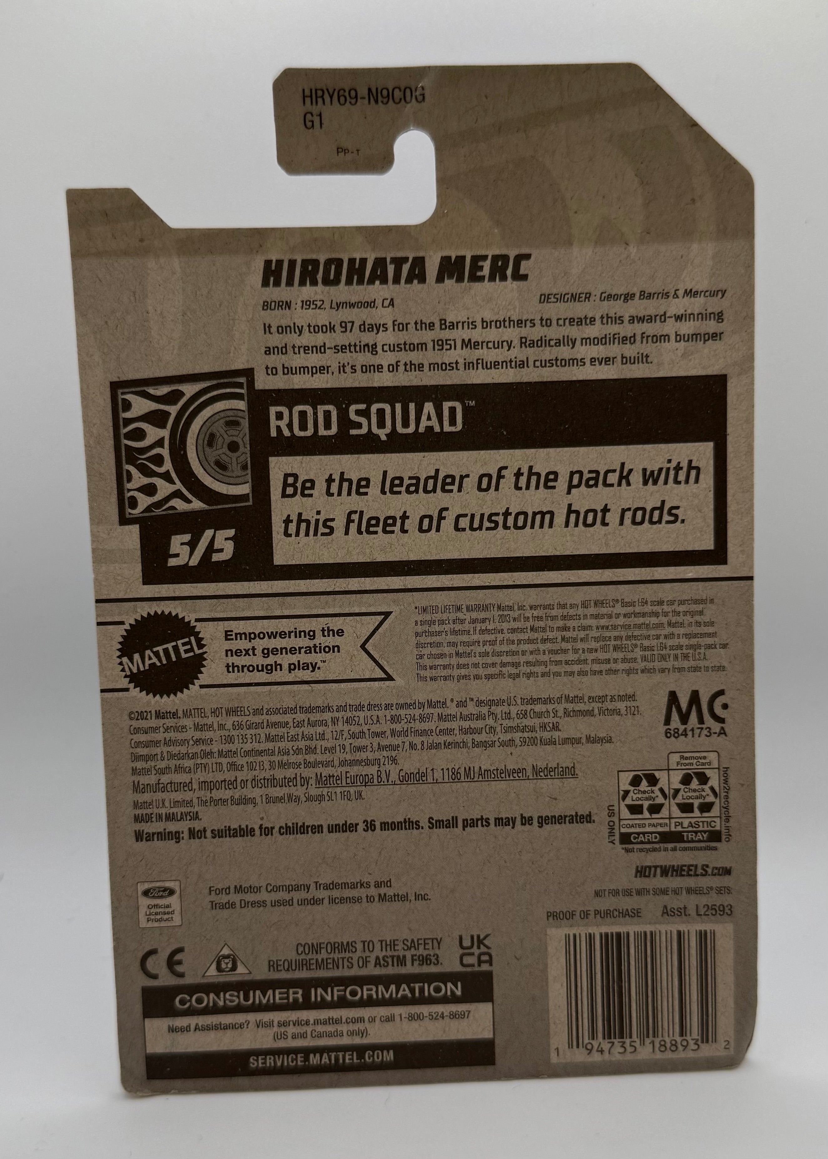 2024 Hot Wheels #143 Rod Squad 5/5 HIROHATA MERC Lt Green