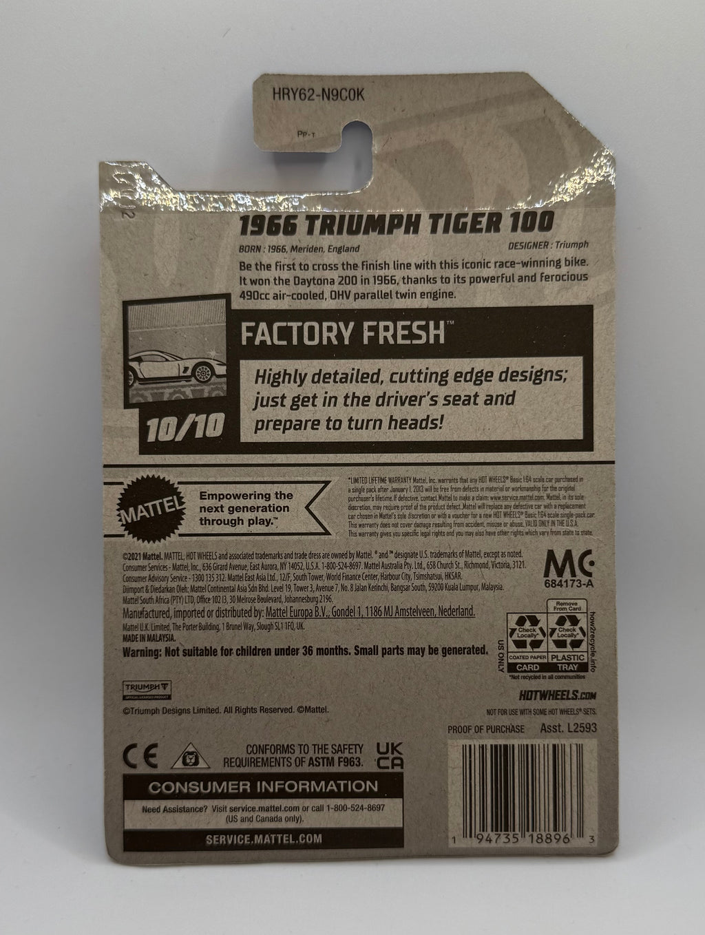HOT WHEELS FACTORY FRESH 1966 TRIUMPH TIGER 100 WHITE