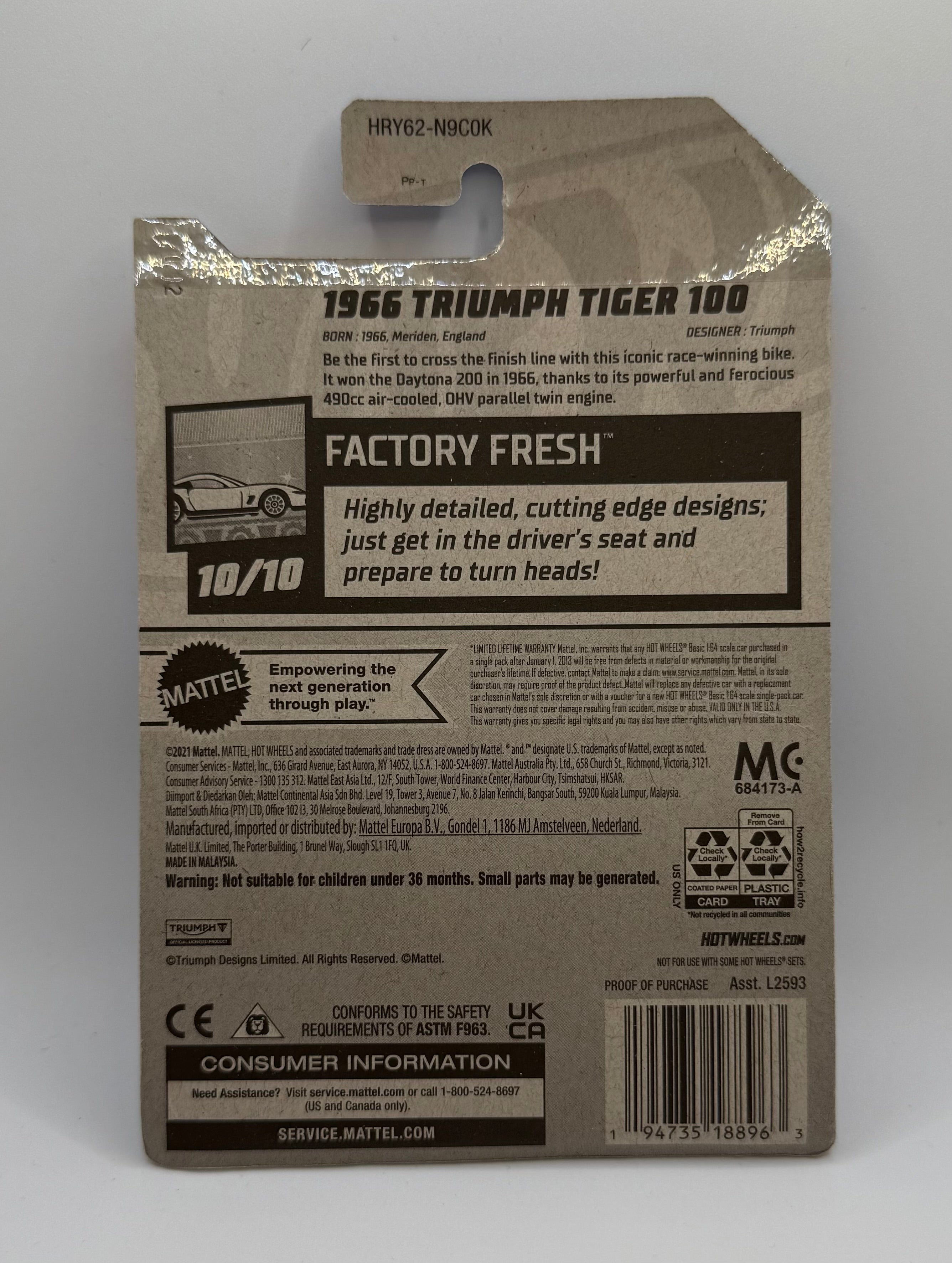 HOT WHEELS FACTORY FRESH 1966 TRIUMPH TIGER 100 WHITE