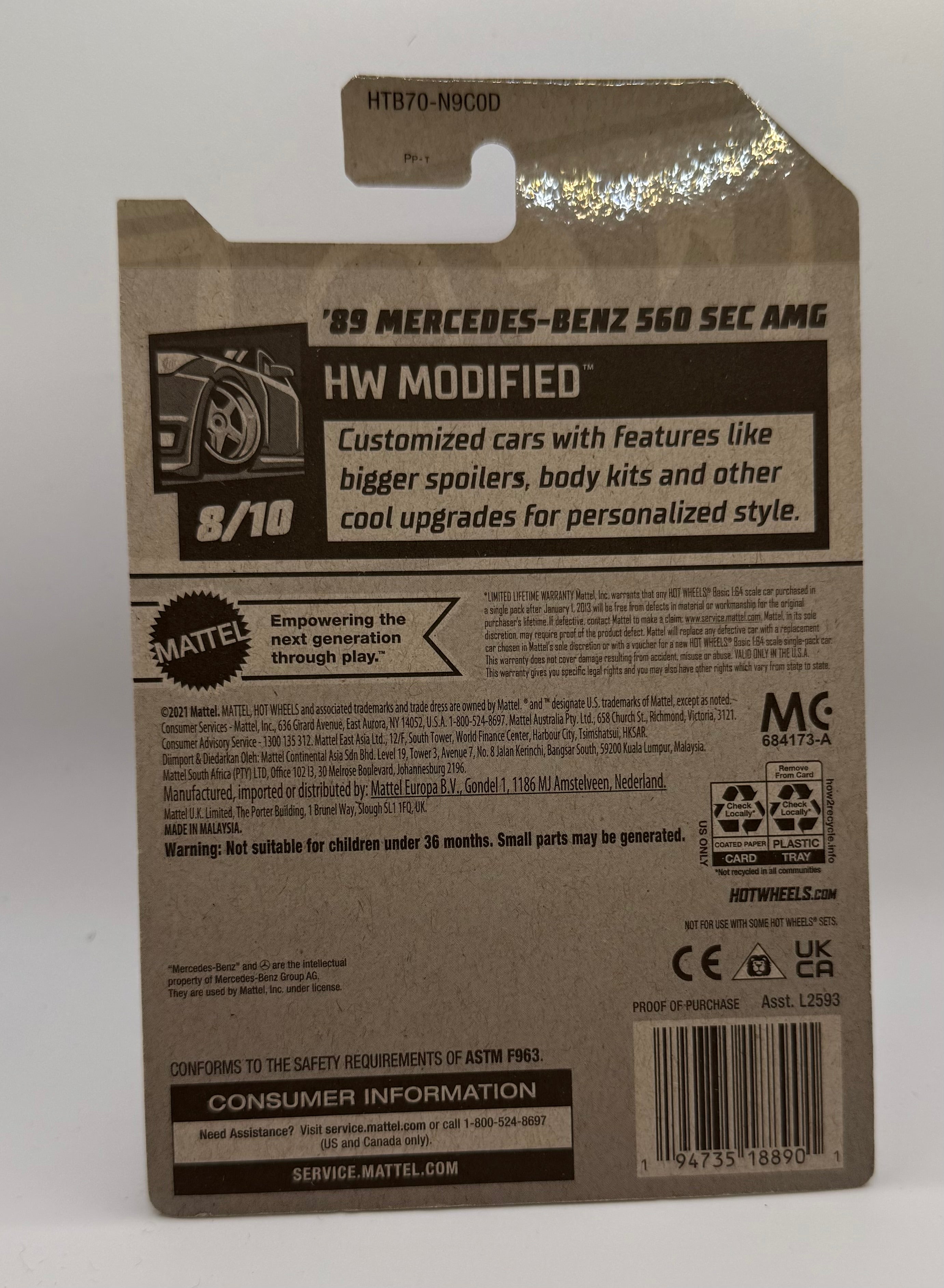 Hot Wheels '89 Mercedes-Benz 560 SEC AMG HW Modified Red