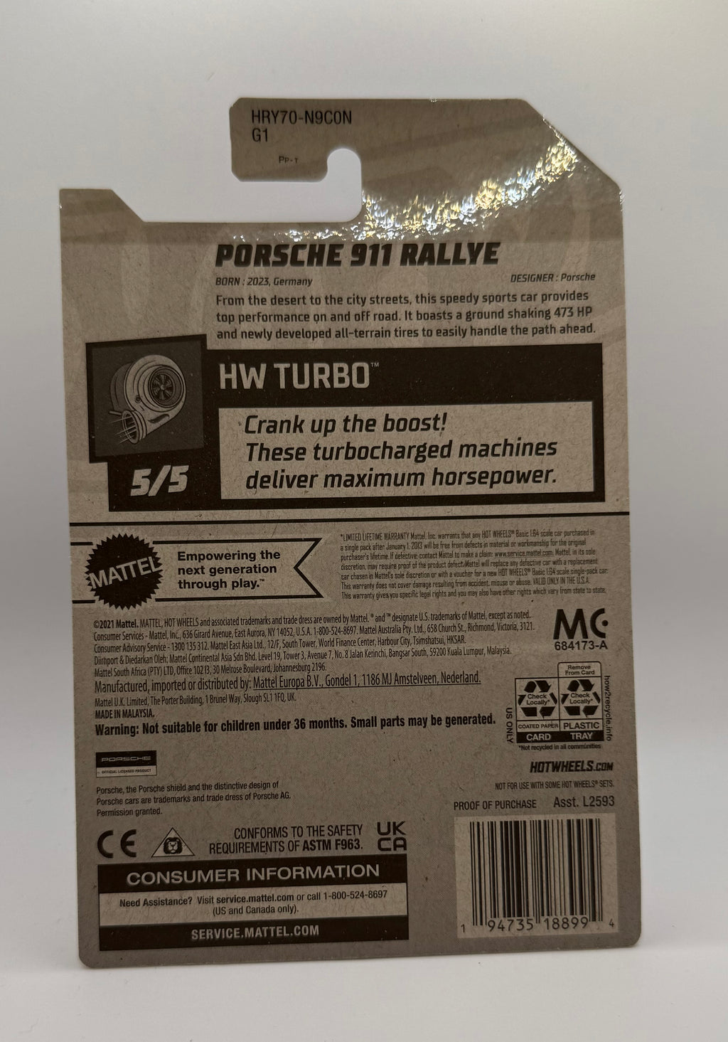 Hotwheels 172/250 Porsche 911 Rallye Hw Turbo