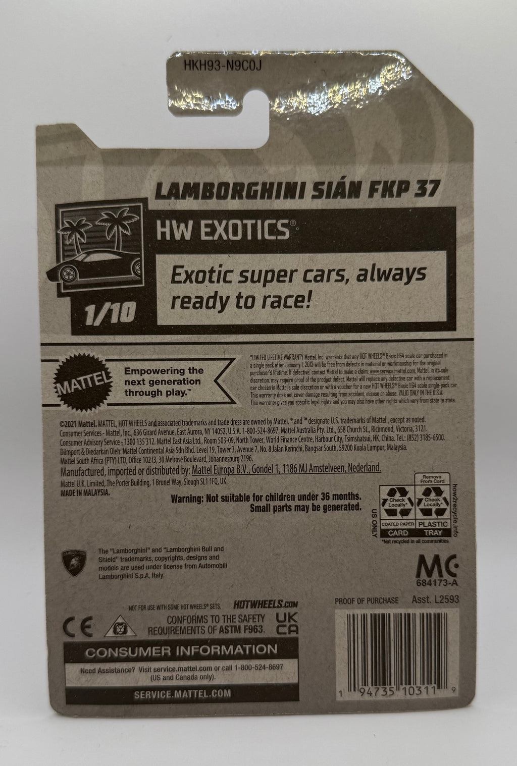 2023 Hot Wheels HW EXOTICS 1/10 Lamborghini Sian FKP 37 163/250 Orange