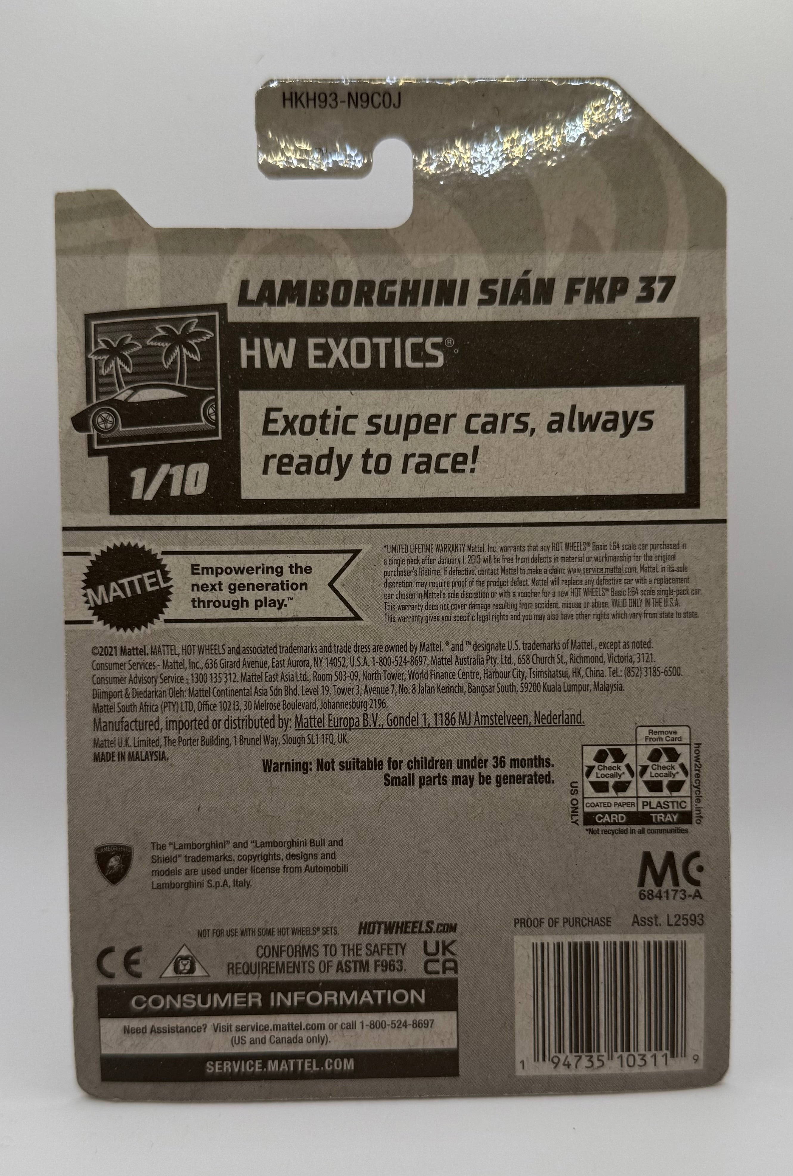 2023 Hot Wheels HW EXOTICS 1/10 Lamborghini Sian FKP 37 163/250 Orange