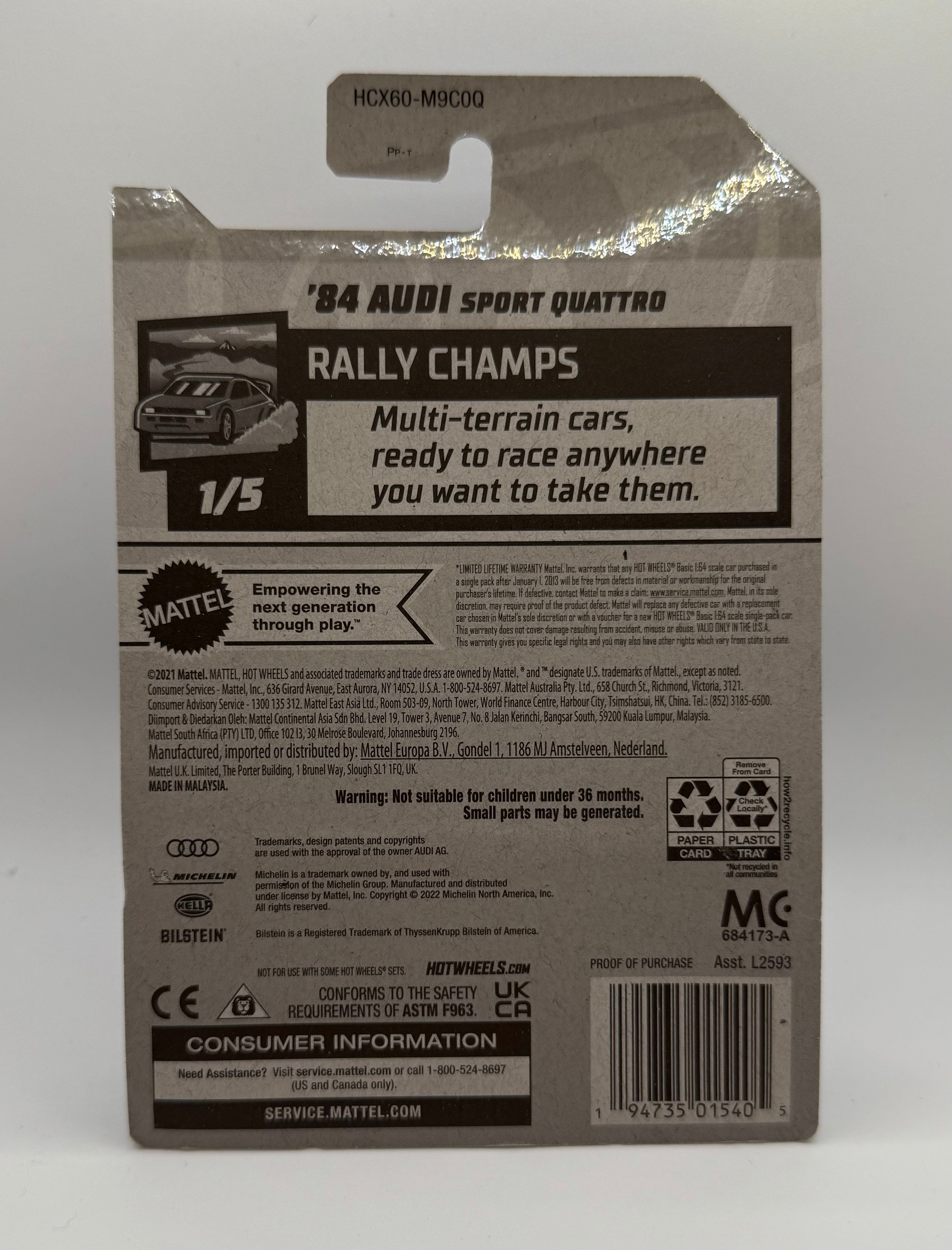 Hot Wheels Rally Champs 1/5 '84 Audi Sport Quattro 180/250 Blue