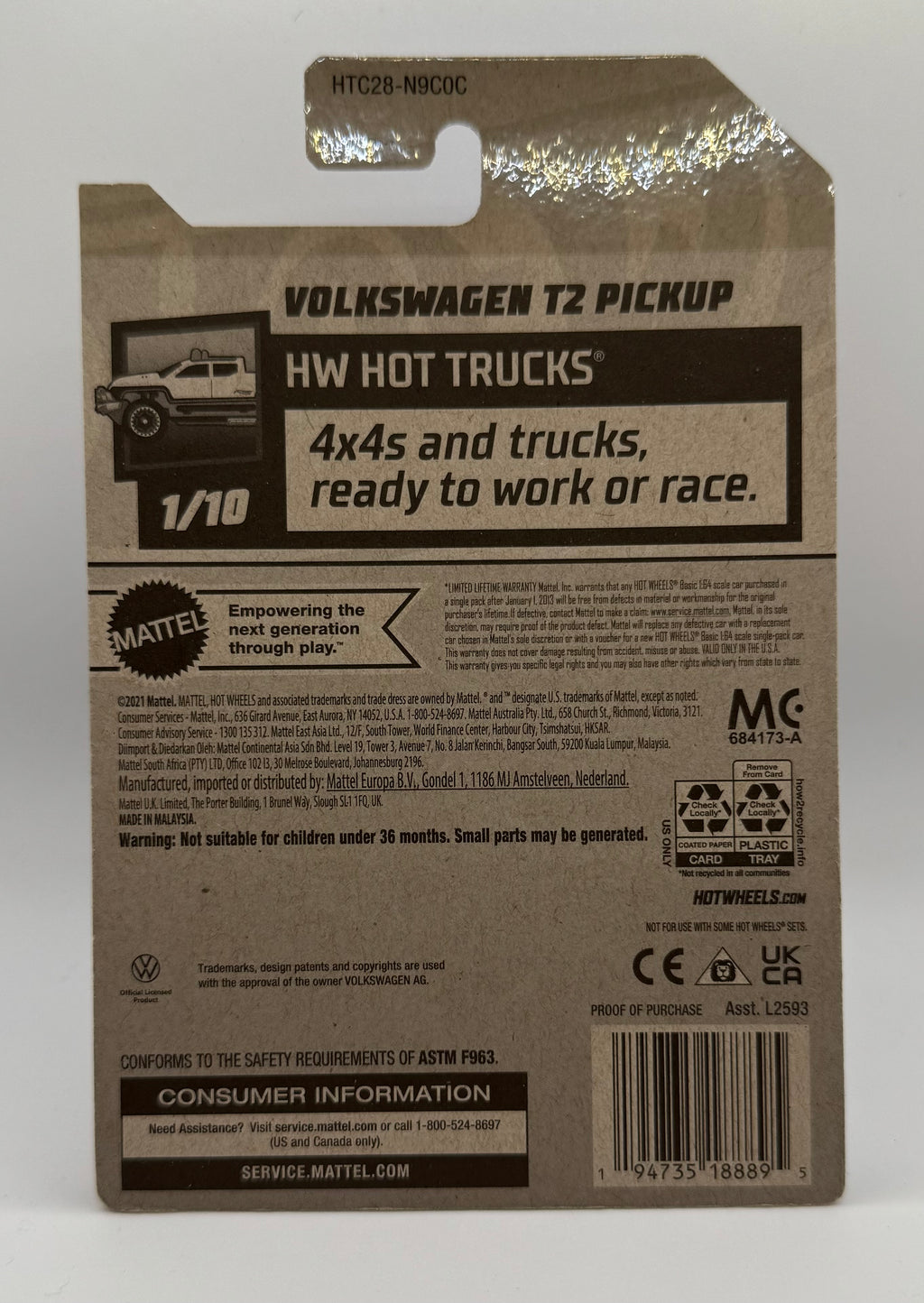 Hot Wheels HW Hot Trucks Series Blue/Gray Volkswagen T2 Pickup