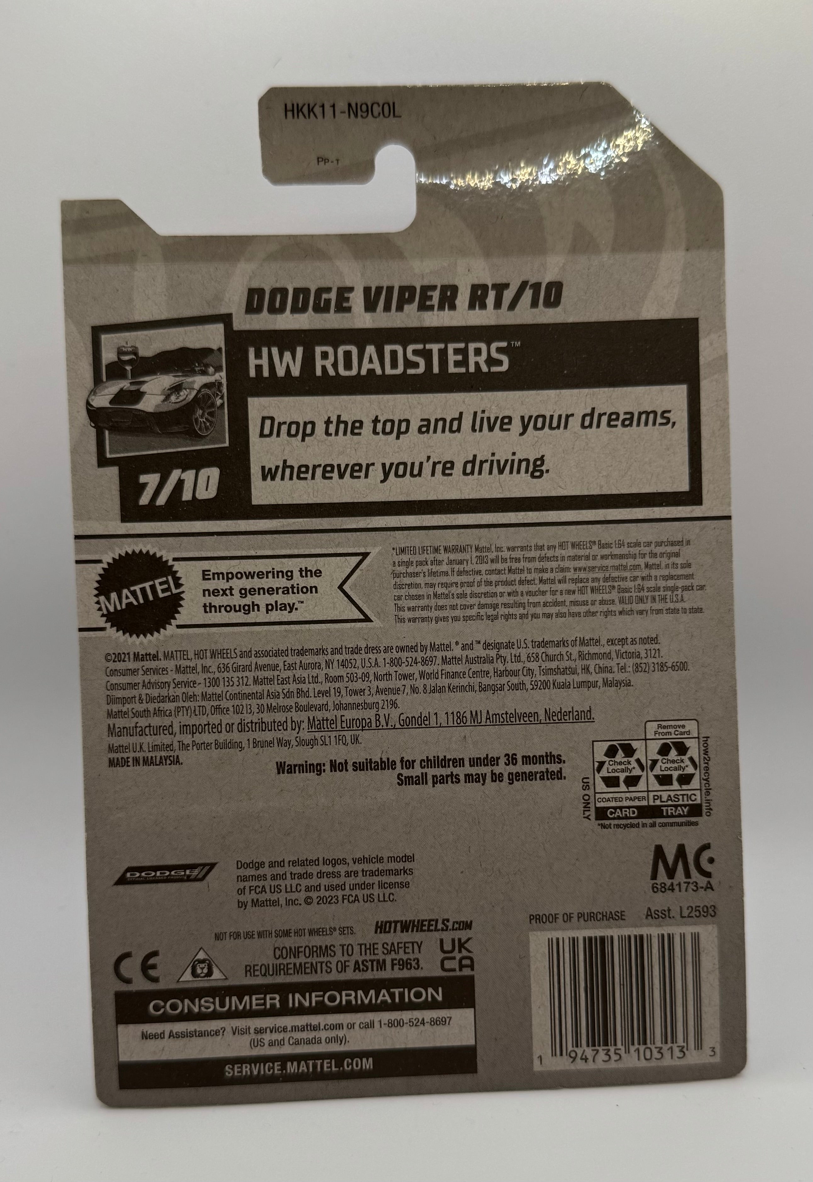 2023 Hot Wheels HW ROADSTERS 7/10 Dodge Viper RT/10 131/250 (Purple)