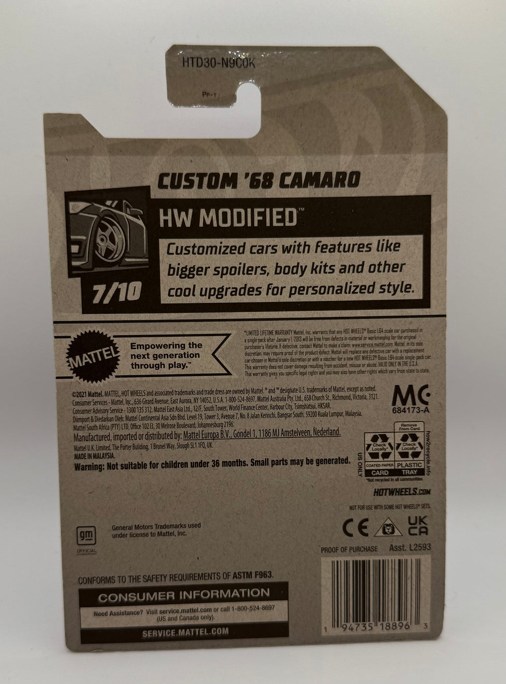 Hot Wheels 2022 Custom 1968 Camaro #81 HW Modified 7/10 White