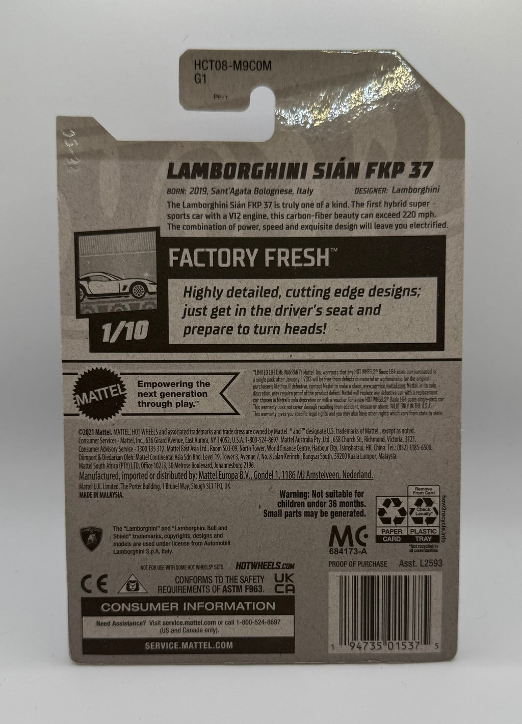 Hot Wheels 2022 Lamborghini Sian FKP 37 Green Factory Fresh 1/10 85/250