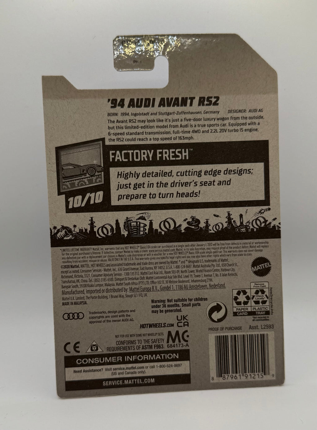 Hot Wheels '94 AUDI AVANT RS2 Silver Factory Fresh 10/10 (#157/250)
