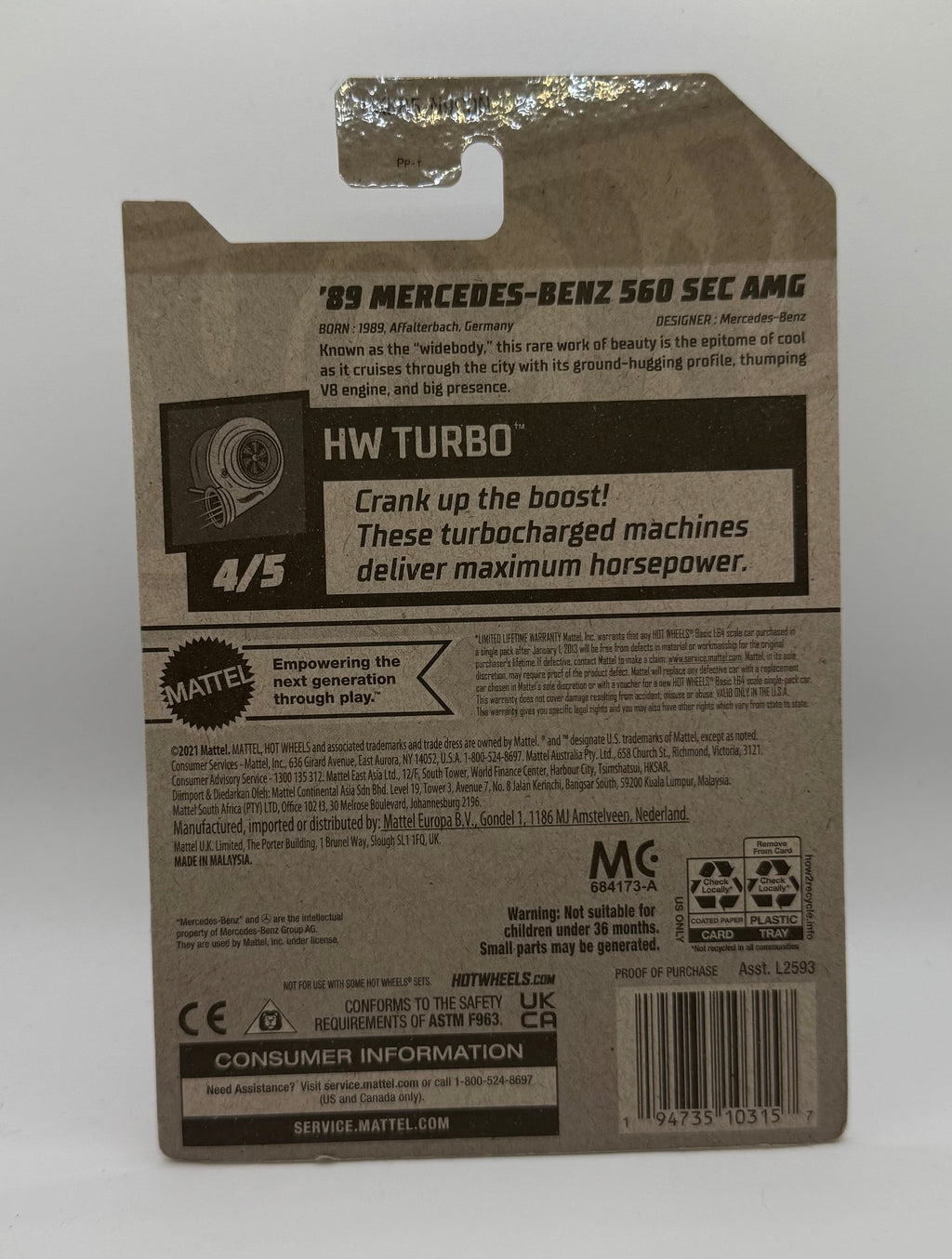 HOT WHEELS 1989 MERCEDES-BENZ 560 SEC AMG COUPE HW TURBO