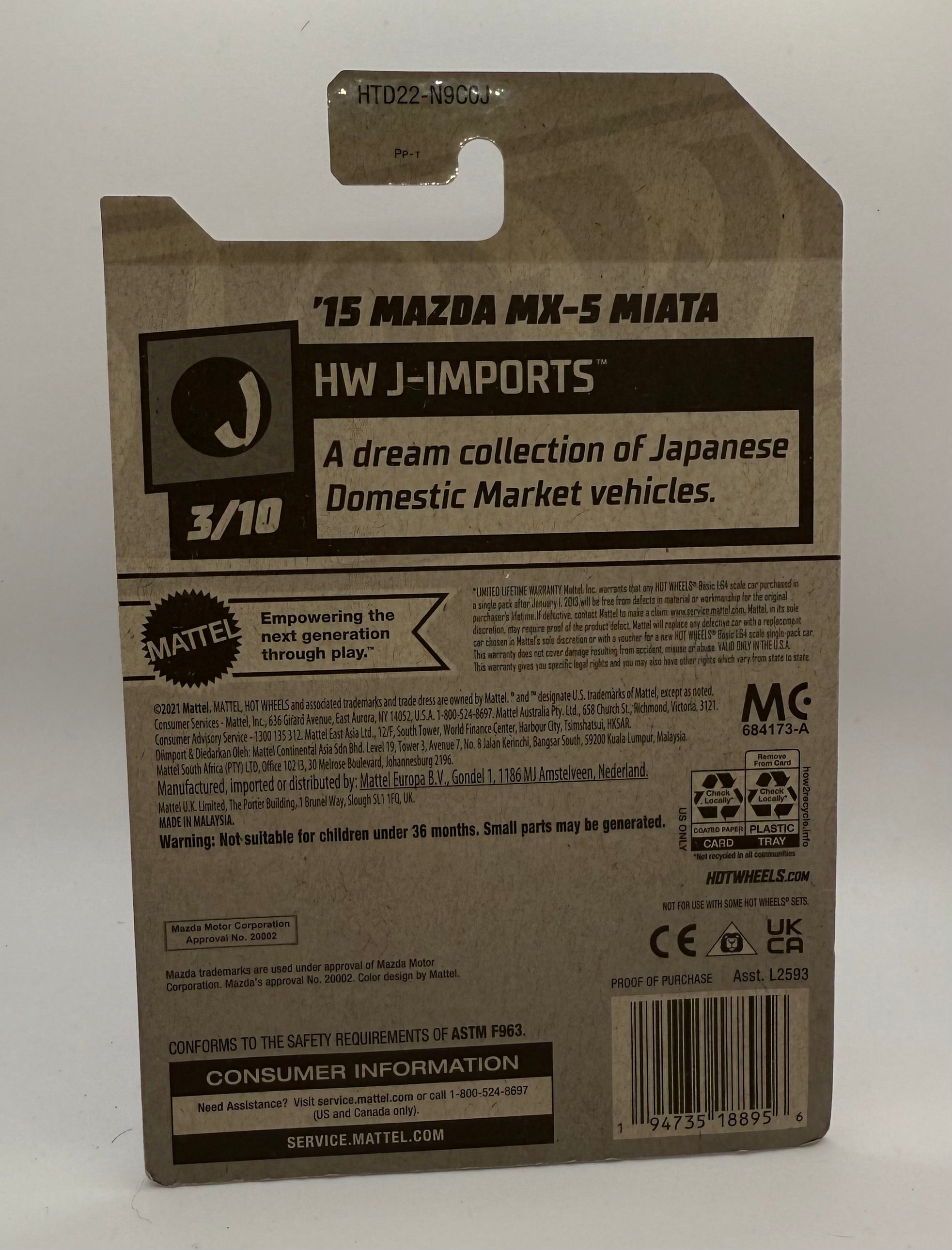 Hot Wheels HW J-Imports 3/10 '15 Mazda MX-5 Miata 69/250 Orange