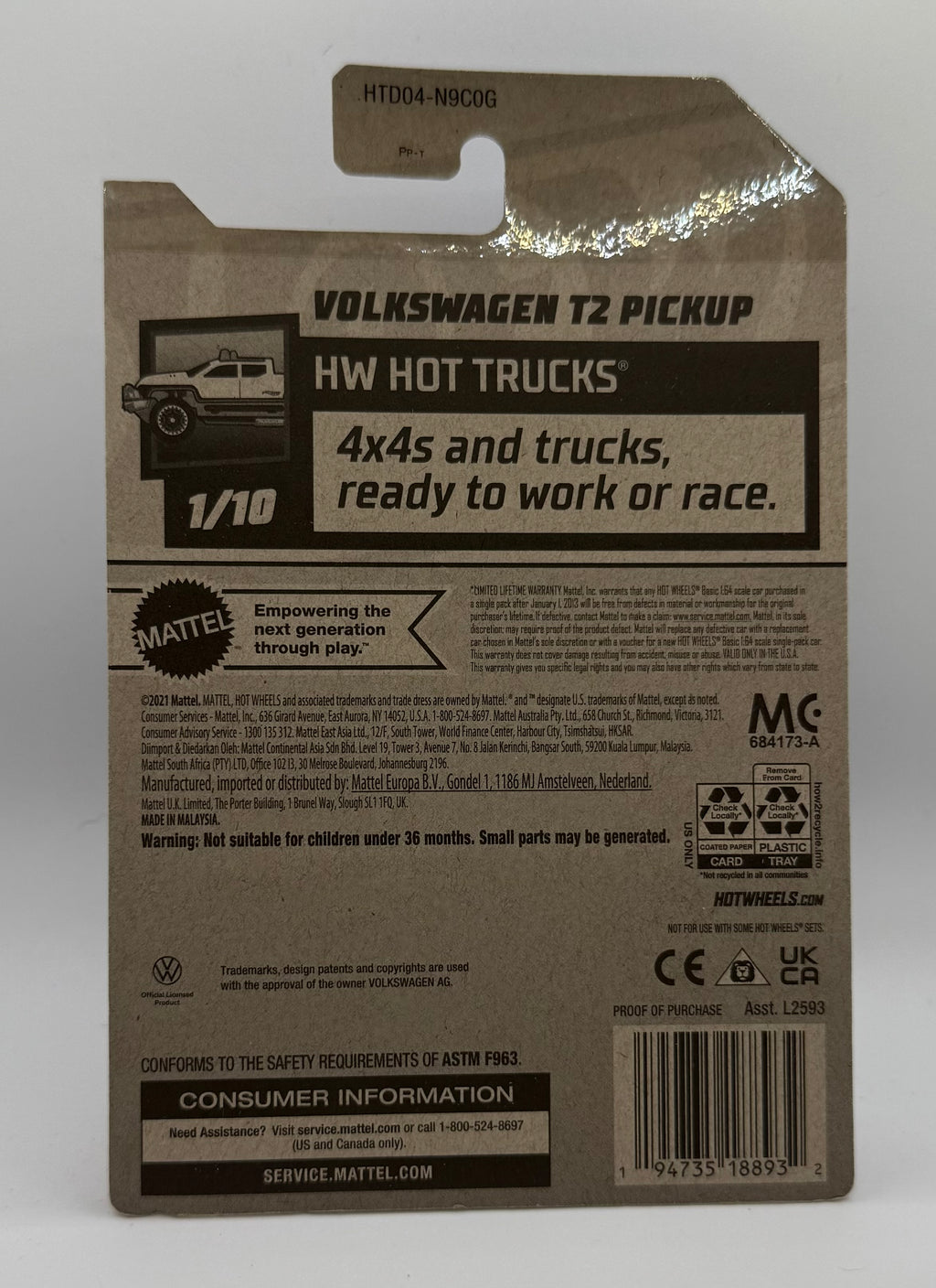 Hotwheels Volkswagen T2 Pickup