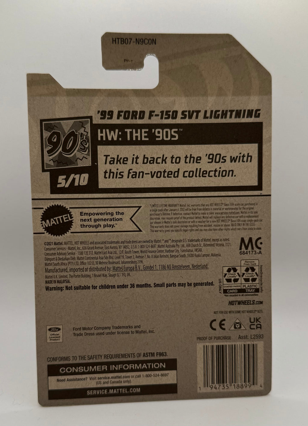 Hotwheels 99 Ford F-150 SVT Lightning Silver