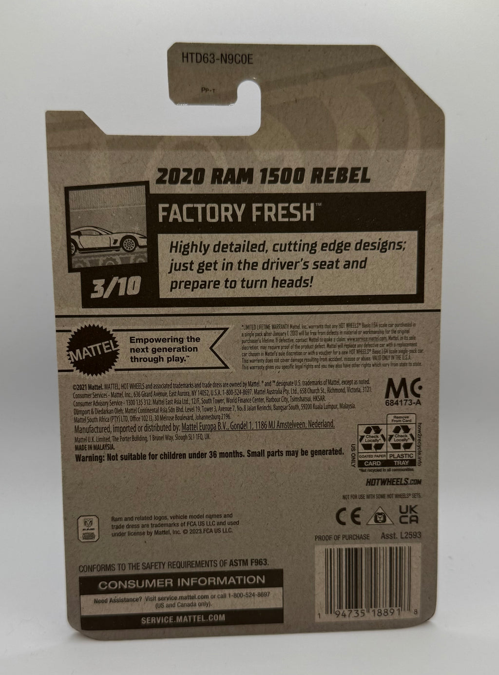 Hotwheels 2020 Ram 1500 Rebel Black