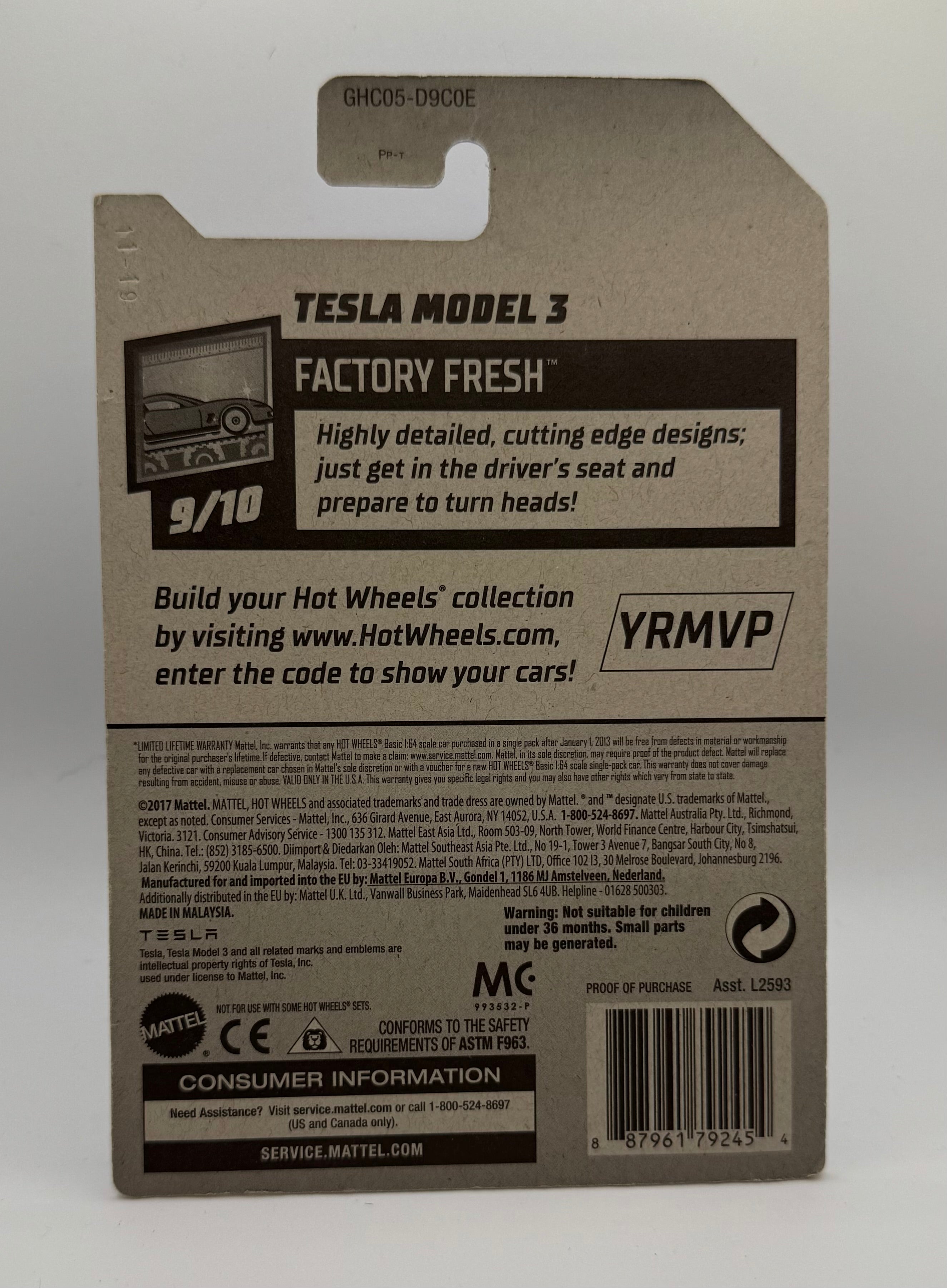 Hotwheels Tesla Model 3 Grey