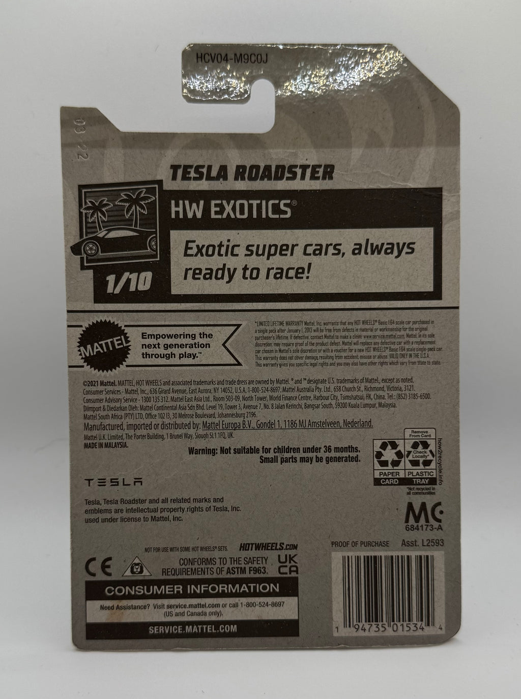 Hotwheels Tesla Roadster Silver