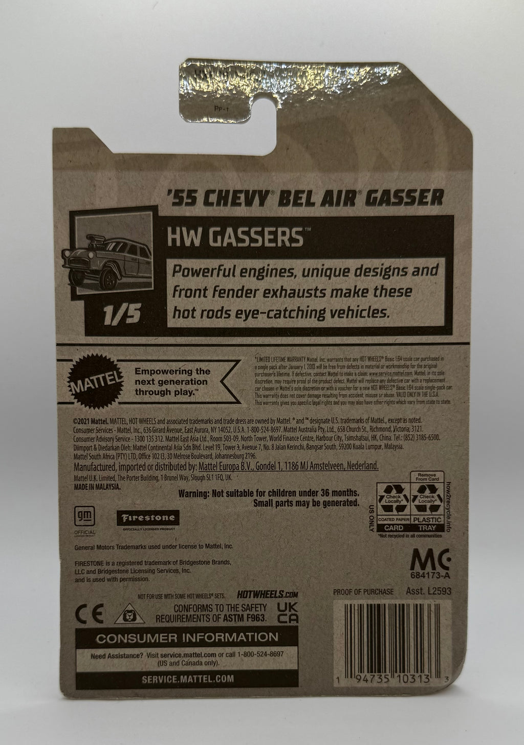 Hotwheels 55 Chevy Bel Air Gasser Blue